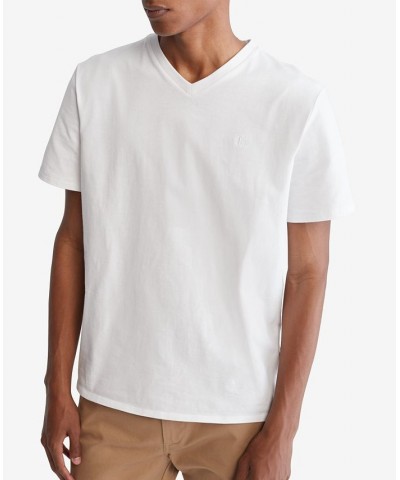 Men's Smooth Cotton Solid V-Neck T-Shirt White $26.24 T-Shirts