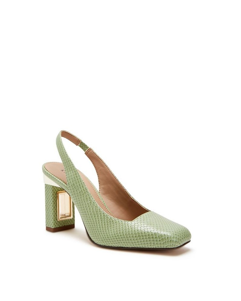 Women's The Hollow Heel Sling Back Pumps Green $51.60 Shoes