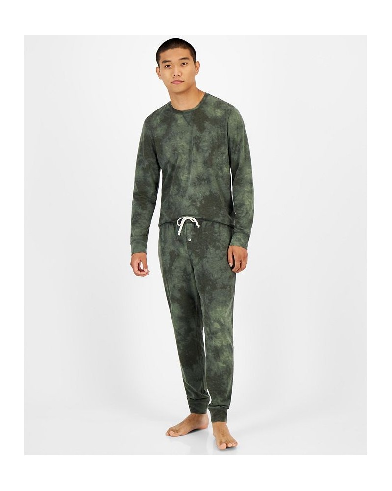 Men's Tie-Dyed Long-Sleeve Pajama T-Shirt Green $10.46 Pajama
