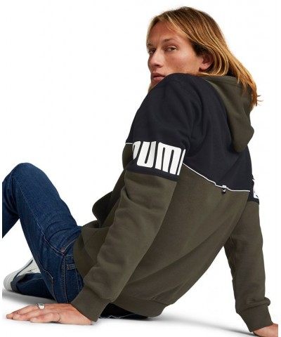 Men's Colorblocked Fleece Pullover Logo Hoodie Green $27.14 Sweatshirt