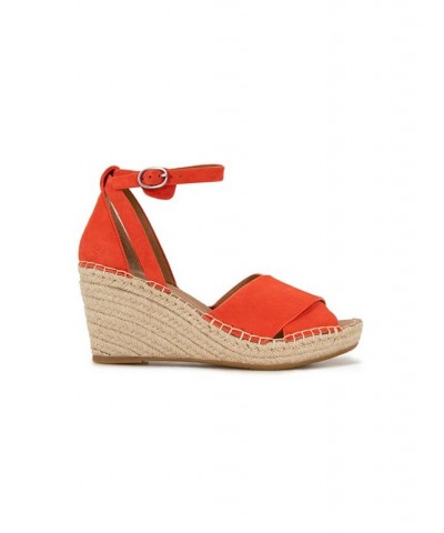 Women's Charli X Band Wedge Espadrille Sandals Bright Coral Suede $77.49 Shoes