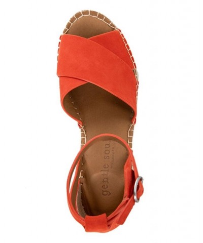 Women's Charli X Band Wedge Espadrille Sandals Bright Coral Suede $77.49 Shoes