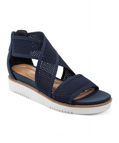 Women's Wander Round Toe Strappy Casual Sandals Blue $40.94 Shoes