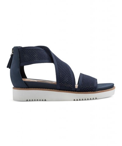 Women's Wander Round Toe Strappy Casual Sandals Blue $40.94 Shoes