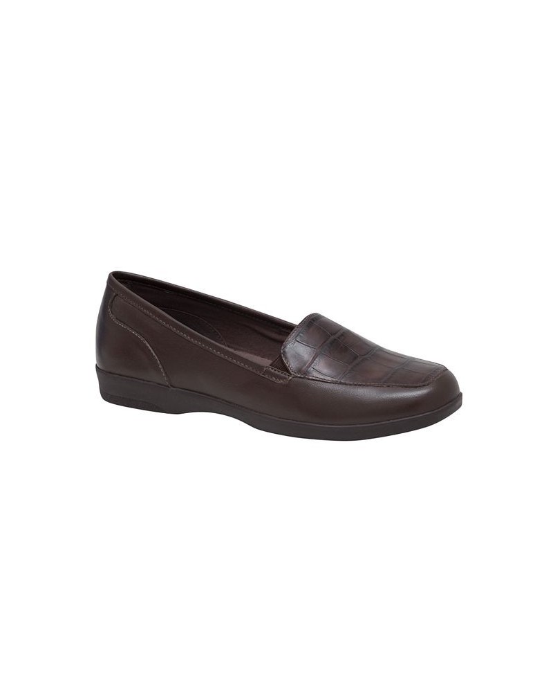 Women's Devitt Square Toe Slip-on Casual Flats Brown $48.06 Shoes