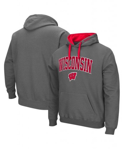 Men's Charcoal Wisconsin Badgers Big and Tall Arch and Logo 2.0 Pullover Hoodie $30.79 Sweatshirt