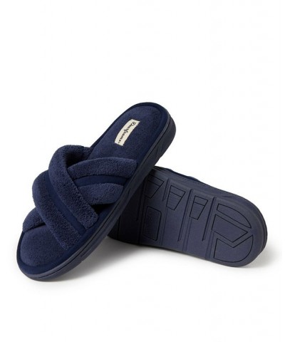 Men's Caden Terry Crossband Slide Slippers Blue $22.08 Shoes