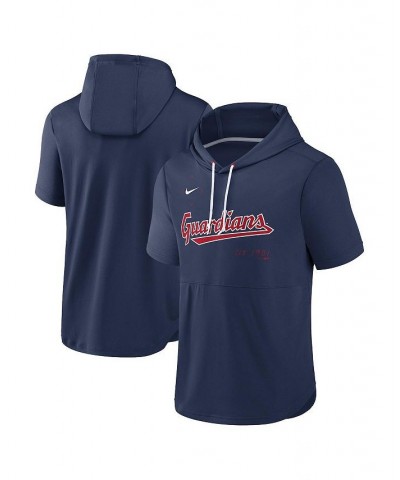 Men's Navy Cleveland Guardians Springer Short Sleeve Team Pullover Hoodie $28.00 Sweatshirt