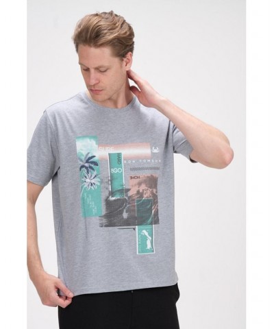 Men's Modern Print Fitted Palms T-shirt Gray $36.40 T-Shirts
