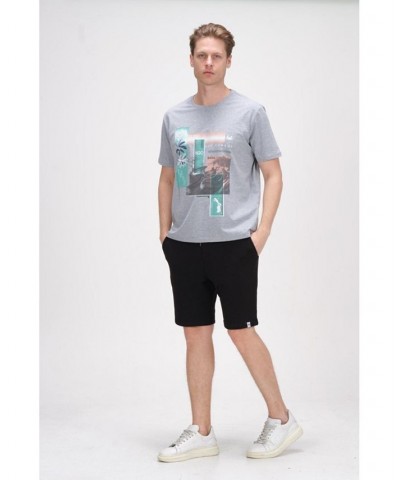 Men's Modern Print Fitted Palms T-shirt Gray $36.40 T-Shirts