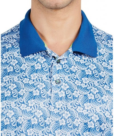 Men's Slim-Fit Floral-Print Performance Polo Shirt Blue $31.97 Polo Shirts