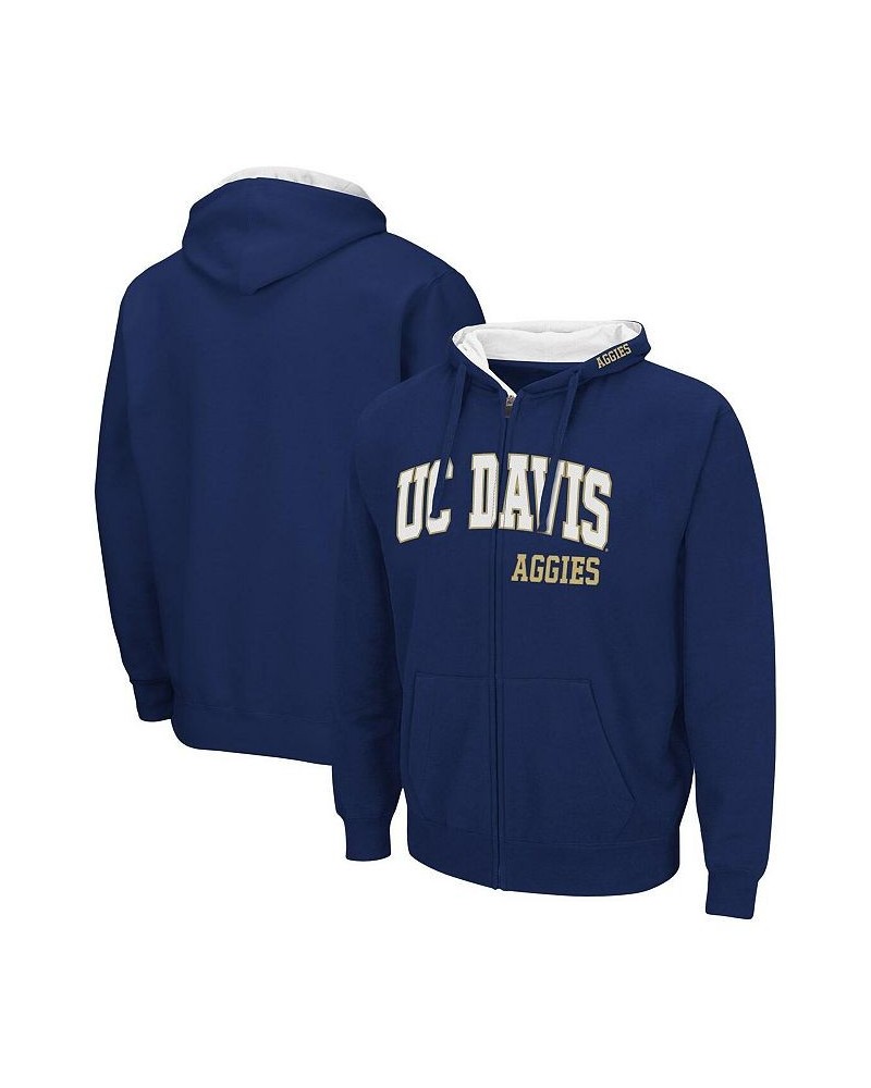 Men's Navy UC Davis Aggies Arch and Logo 3.0 Full-Zip Hoodie $35.99 Sweatshirt