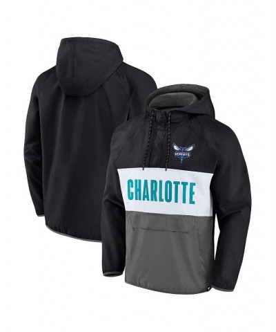 Men's Branded Black, Gray Charlotte Hornets Team Leader Iconic Colorblock Anorak Raglan Quarter-Zip Hoodie $32.12 Sweatshirt