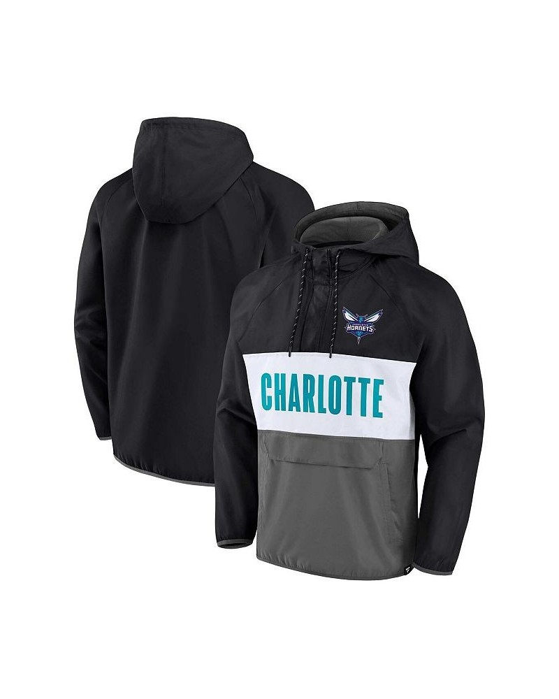 Men's Branded Black, Gray Charlotte Hornets Team Leader Iconic Colorblock Anorak Raglan Quarter-Zip Hoodie $32.12 Sweatshirt