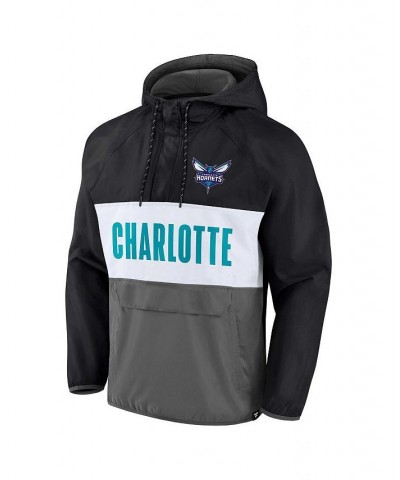 Men's Branded Black, Gray Charlotte Hornets Team Leader Iconic Colorblock Anorak Raglan Quarter-Zip Hoodie $32.12 Sweatshirt