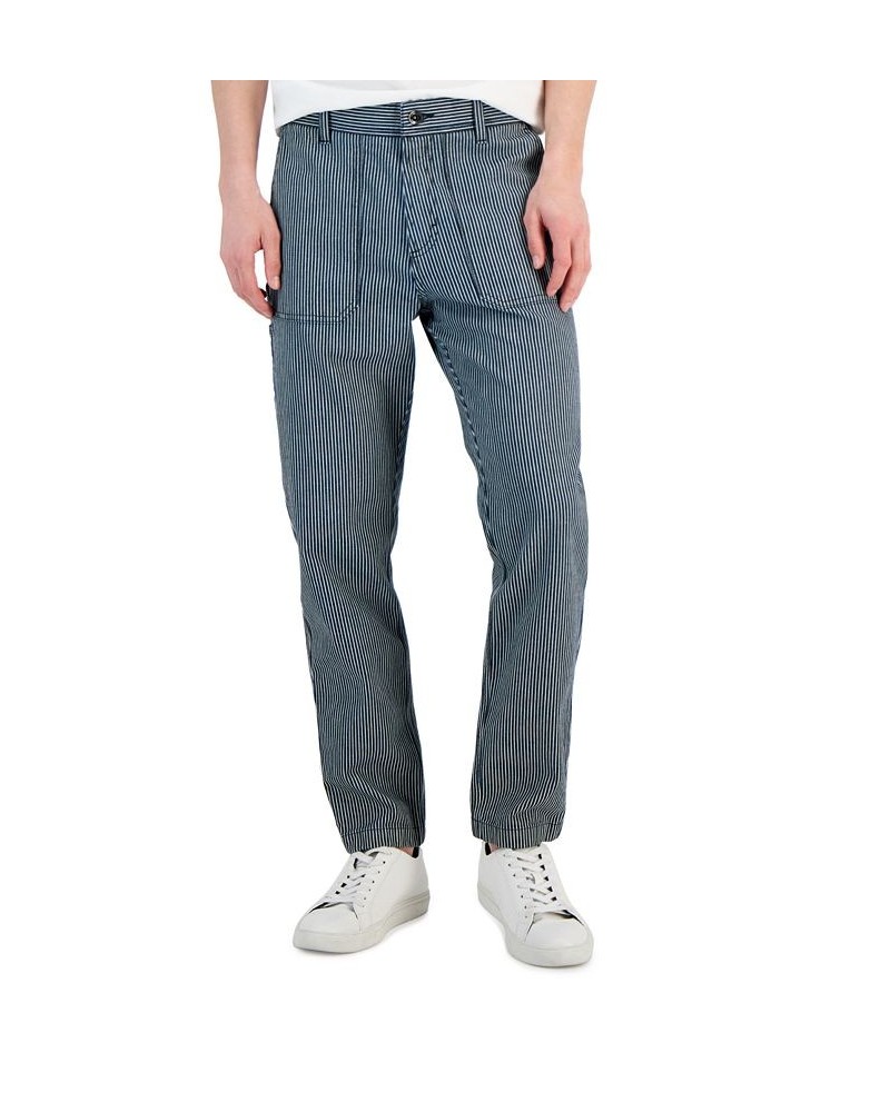 Men's Regular-Fit Straight-Leg Railroad Stripe Carpenter Pants Blue $34.44 Pants