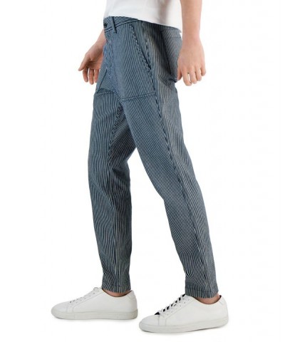 Men's Regular-Fit Straight-Leg Railroad Stripe Carpenter Pants Blue $34.44 Pants