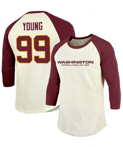 Men's Chase Young Cream, Burgundy Washington Football Team Vintage-Inspired Player Name Number Raglan 3/4 Sleeve T-shirt $21....