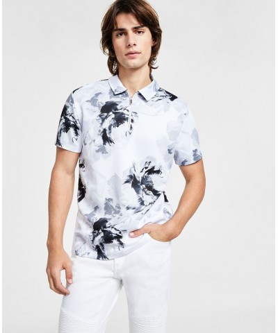 Men's Regular-Fit Floral-Print 1/4-Zip Polo Shirt White $27.37 Polo Shirts