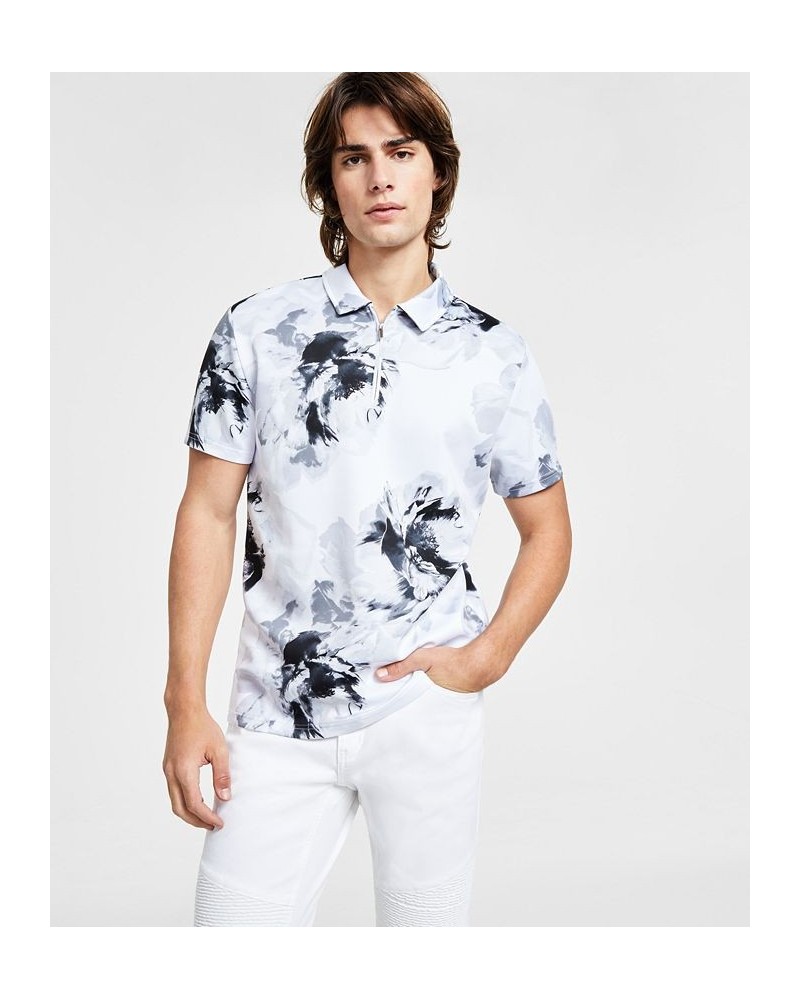 Men's Regular-Fit Floral-Print 1/4-Zip Polo Shirt White $27.37 Polo Shirts