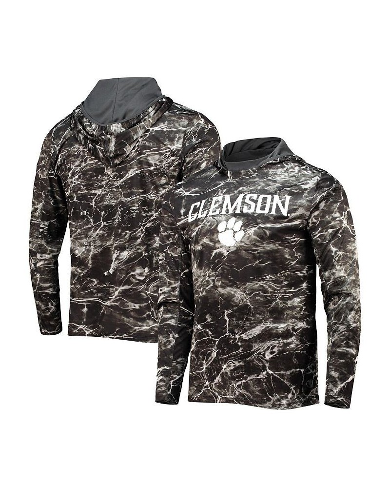 Men's Black Clemson Tigers Mossy Oak SPF 50 Performance Long Sleeve Hoodie T-shirt $30.55 T-Shirts