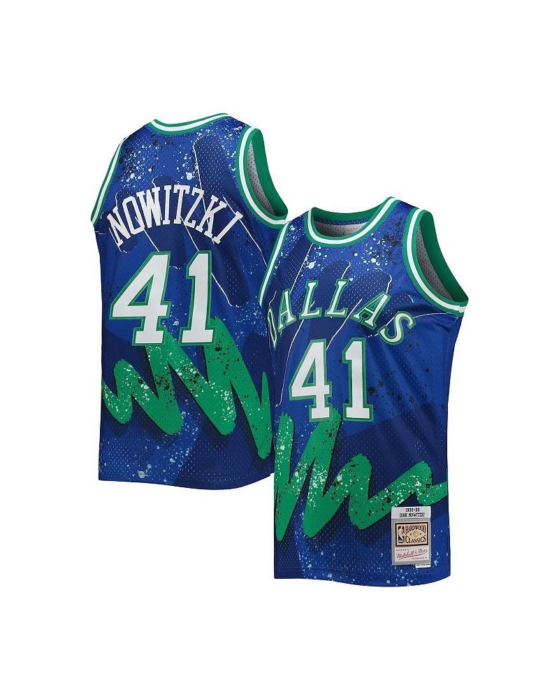 Men's Dirk Nowitzki Blue Dallas Mavericks Hardwood Classics 1998-99 Hyper Hoops Swingman Jersey $52.46 Jersey