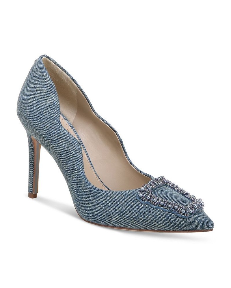 Women's Harriett Beaded-Buckle Pumps Blue $62.90 Shoes