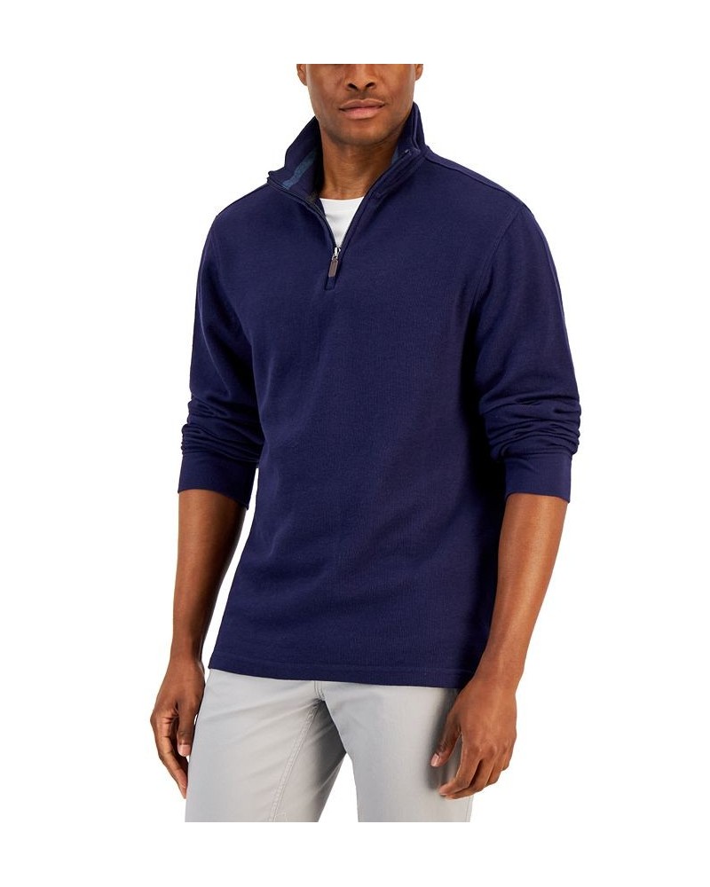 Men's Solid Classic-Fit French Rib Quarter-Zip Sweater Blue $13.92 Sweaters