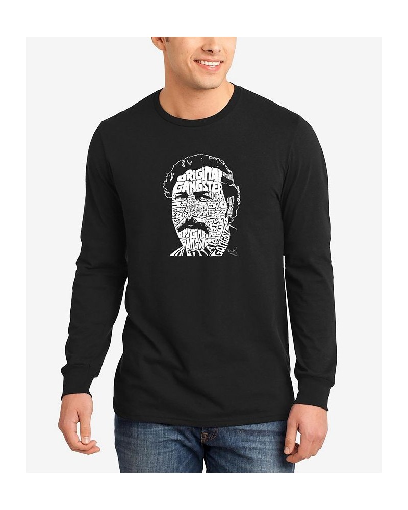 Men's Word Art Long Sleeve Pablo Escobar T-shirt Black $18.80 T-Shirts