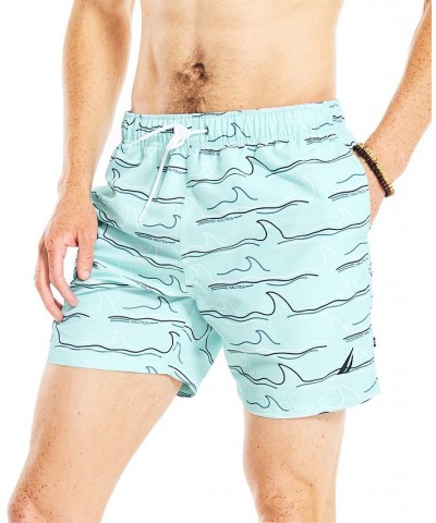 Men's Shark Week Wave-Print Swim Shorts Blue $21.68 Swimsuits