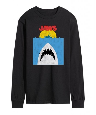 Men's Jaws Cartoon Long Sleeve T-shirt Black $25.20 T-Shirts