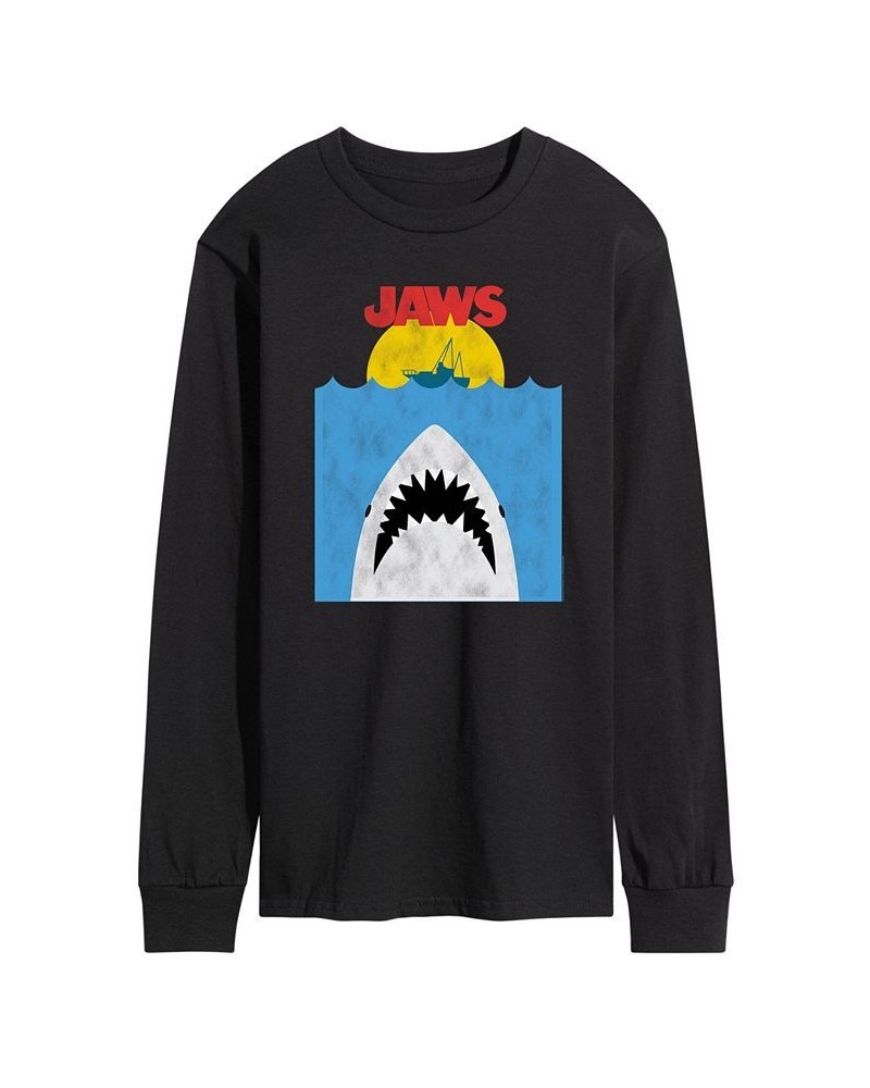 Men's Jaws Cartoon Long Sleeve T-shirt Black $25.20 T-Shirts