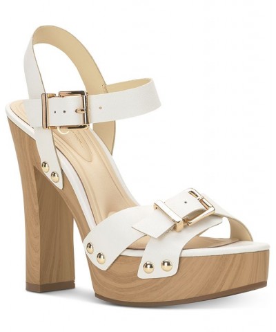 Women's Therisa Ankle-Strap Studded Platform Sandals White $52.80 Shoes