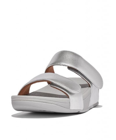 Women's Lulu Adjustable Metallic Leather Slides Gray $49.35 Shoes