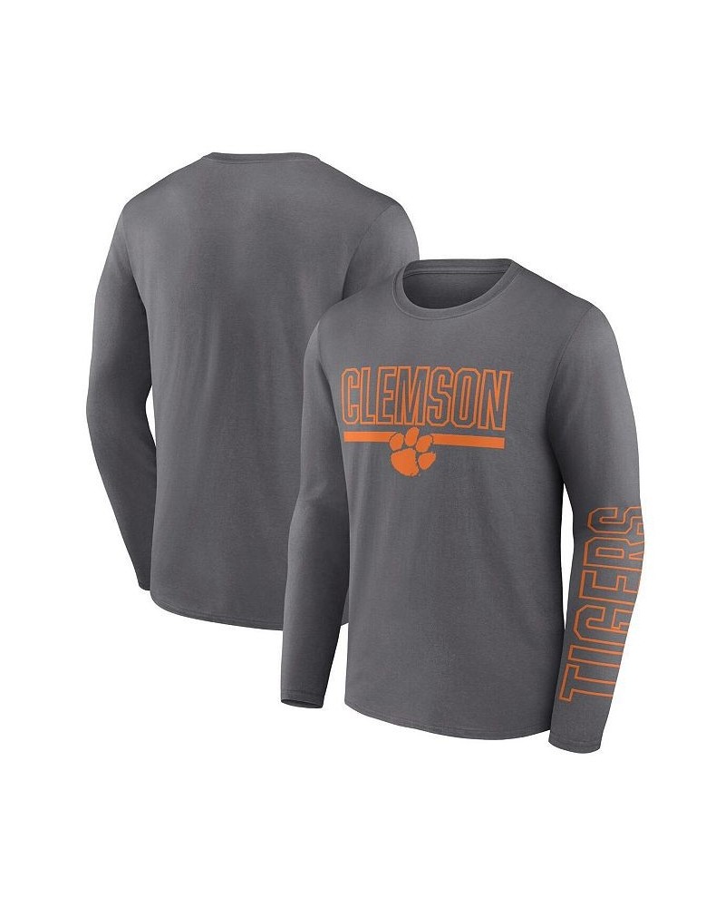 Men's Branded Heather Charcoal Clemson Tigers Modern Two-Hit Long Sleeve T-shirt $20.25 T-Shirts