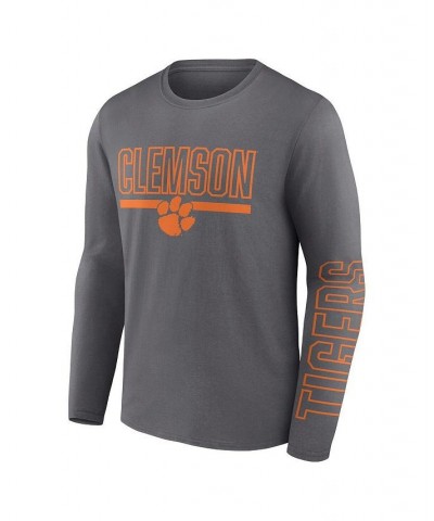 Men's Branded Heather Charcoal Clemson Tigers Modern Two-Hit Long Sleeve T-shirt $20.25 T-Shirts