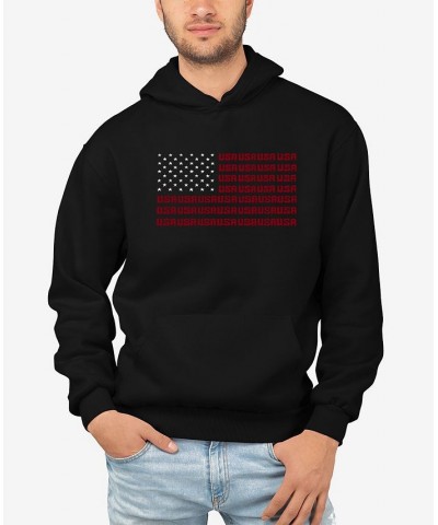 Men's Word Art USA Flag Hooded Sweatshirt Black $32.39 Sweatshirt