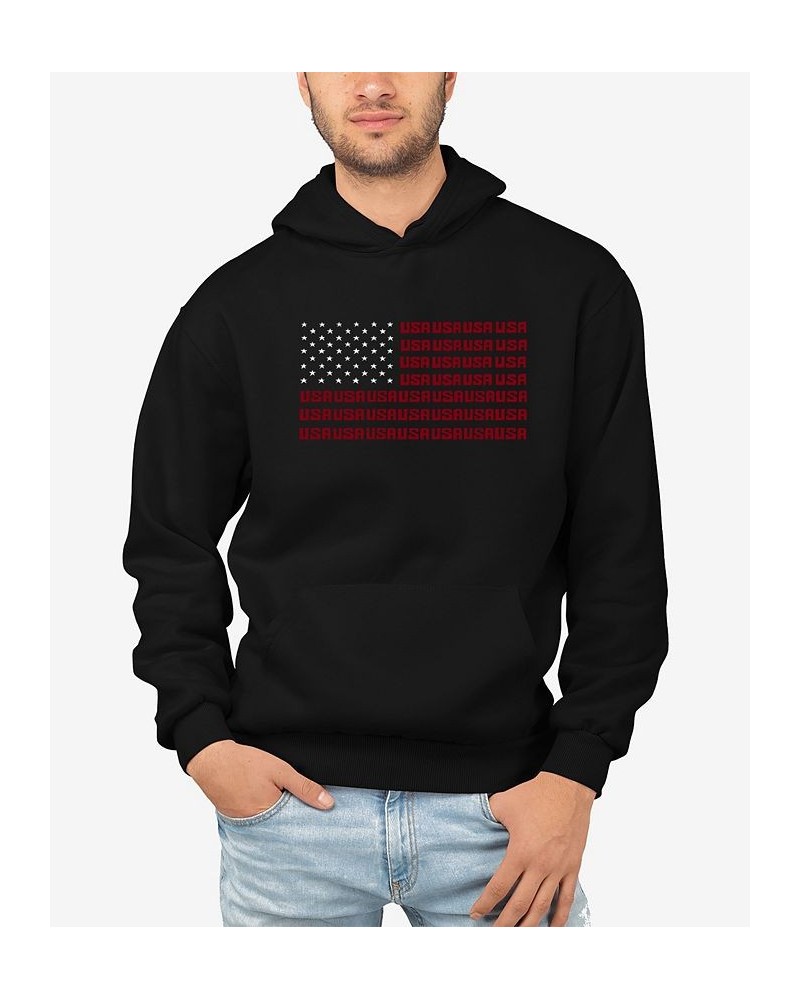 Men's Word Art USA Flag Hooded Sweatshirt Black $32.39 Sweatshirt