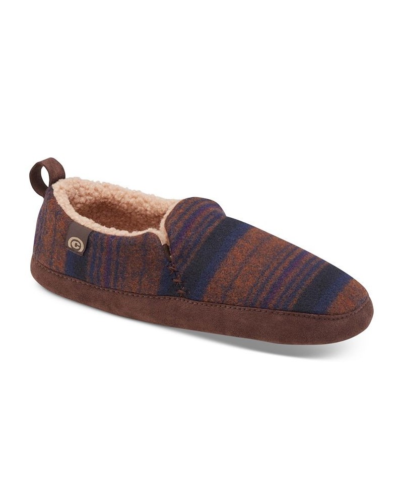 Men's Borego Stripe Fleece-Lined Moccasin Slippers Brown $27.49 Shoes