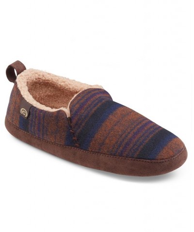 Men's Borego Stripe Fleece-Lined Moccasin Slippers Brown $27.49 Shoes