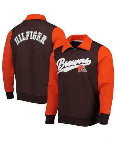 Men's Brown, Orange Cleveland Browns Aiden Quarter-Zip Top $55.20 Sweatshirt