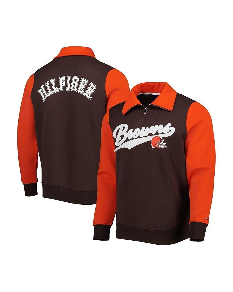 Men's Brown, Orange Cleveland Browns Aiden Quarter-Zip Top $55.20 Sweatshirt