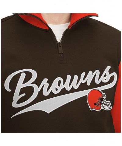 Men's Brown, Orange Cleveland Browns Aiden Quarter-Zip Top $55.20 Sweatshirt