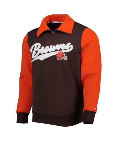 Men's Brown, Orange Cleveland Browns Aiden Quarter-Zip Top $55.20 Sweatshirt