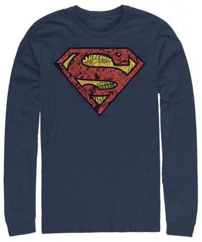Men's Superman Inside Comics Long Sleeve Crew T-shirt Blue $16.40 T-Shirts