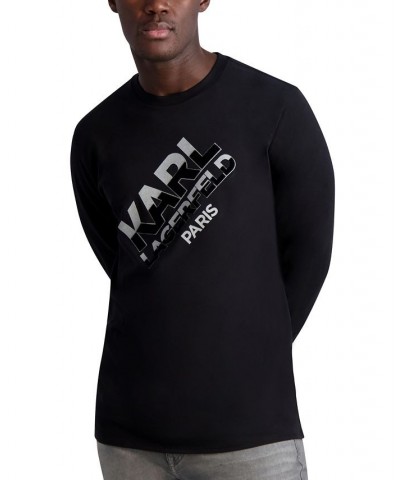 Men's Slim-Fit Flock Metallic Logo Pullover Sweatshirt Black $27.55 Sweaters