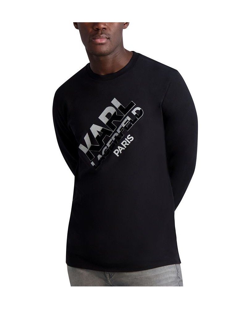 Men's Slim-Fit Flock Metallic Logo Pullover Sweatshirt Black $27.55 Sweaters