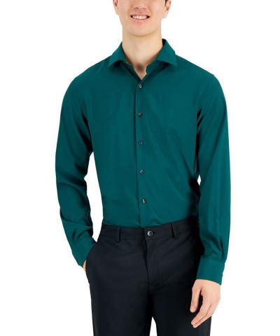 Men's Slim Fit 4-Way Stretch Solid Dress Shirt Green $20.80 Dress Shirts