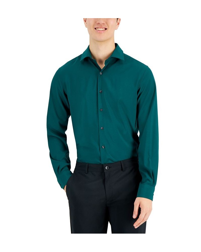 Men's Slim Fit 4-Way Stretch Solid Dress Shirt Green $20.80 Dress Shirts