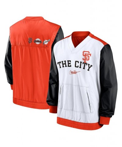 Men's White, Orange San Francisco Giants Rewind Warmup V-Neck Pullover Jacket $40.70 Jackets
